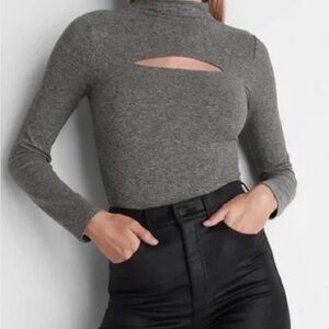 Express Gray Cutout Long Sleeve Turtle Neck Bodysuit